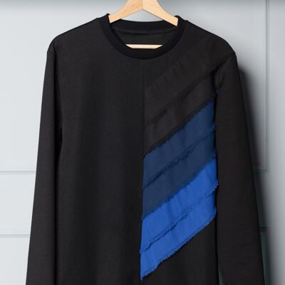 Tirana black unisex sweater with chiffon-strips