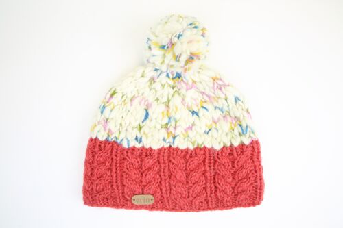 PK1932 Uneven Wool Bobble Hat with Cable Band Raspberry