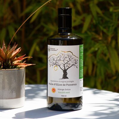 Intensives grünes fruchtiges Olivenöl PDO Provence - 75 cl Braunes Glas
