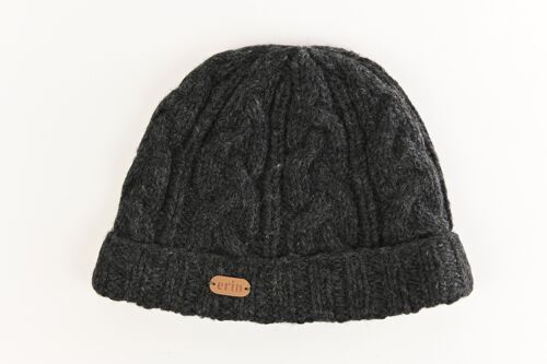 PK1528 Aran Cable Turnup Hat Charcoal