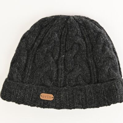 PK1528 Aran Cable Turnup Hat Anthracite