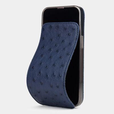 custodia per iphone 13 pro - pelle di struzzo blu