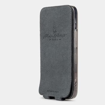 etui iphone 13 pro - cuir autruche noir 5