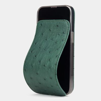 iphone 13 pro case - green ostrich leather