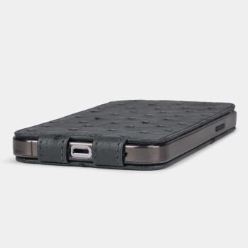 etui iphone 13 pro - cuir autruche gris 7