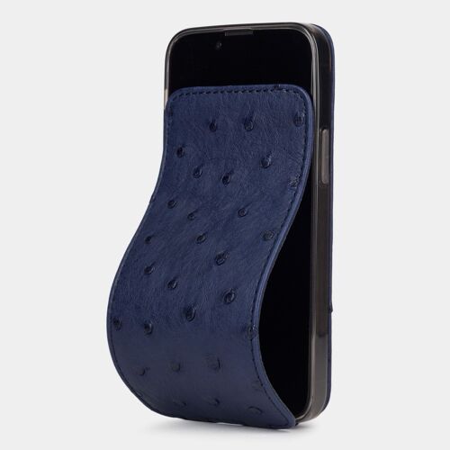 etui iphone 13 mini - cuir autruche bleu