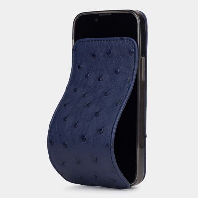 etui iphone 13 mini - cuir autruche bleu