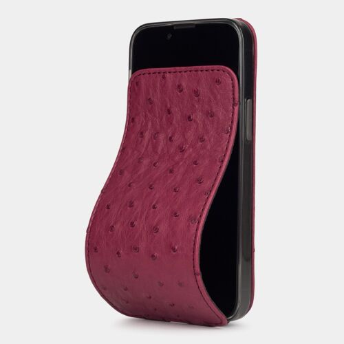 etui iphone 13 mini - cuir autruche fushia