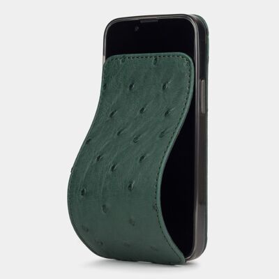 custodia per iphone 13 mini - pelle di struzzo verde