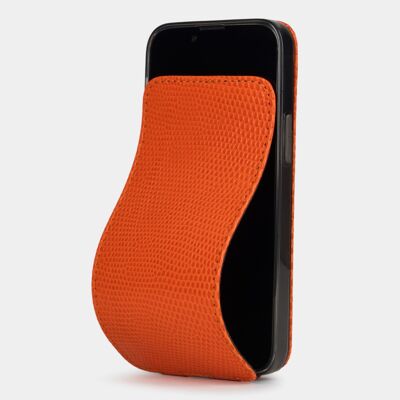 iphone 13 mini case - orange lizard leather