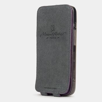 etui iphone 13 pro max - cuir autruche violet 5