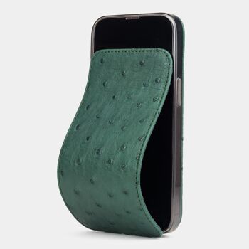 etui iphone 13 pro max - cuir autruche vert 1