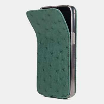 etui iphone 13 pro max - cuir autruche vert 2