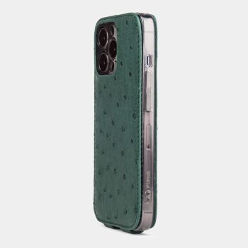 etui iphone 13 pro max - cuir autruche vert 6