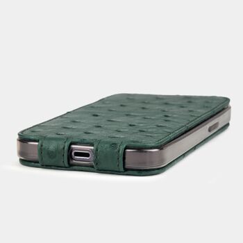 etui iphone 13 pro max - cuir autruche vert 7