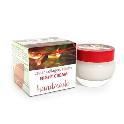 Crema Facial de Noche con Caviar, Colágeno y Elastina - Hecha a Mano - Hidratante y Suavizante, 50 ml