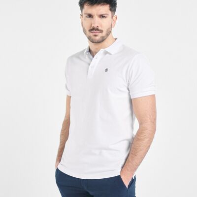 White Polo Shirt with Blue Vichy Lapel Centauro_piqué