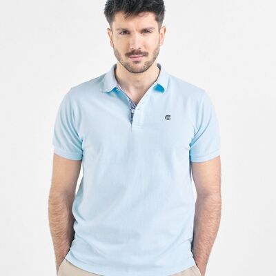Blue polo shirt with navy blue gingham lapel Centauro