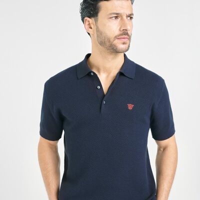 Textured Navy Polo Shirt Caramel Man