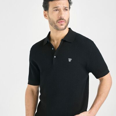 Textured Black Polo Shirt for Men Caramel