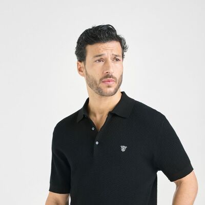 Textured Black Polo Shirt for Men Caramel