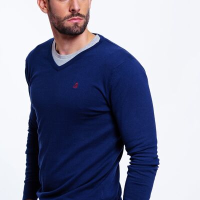 El Caballo Marineblauer Pullover mit V-Ausschnitt