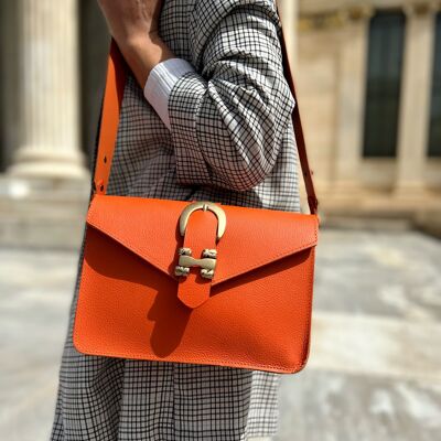 Orange Leather Shoulder Bag. Women Purse, Leather Crossbody Bag, Gift for Her, Made from Full Grain Leather in Greece - Orange Blossom