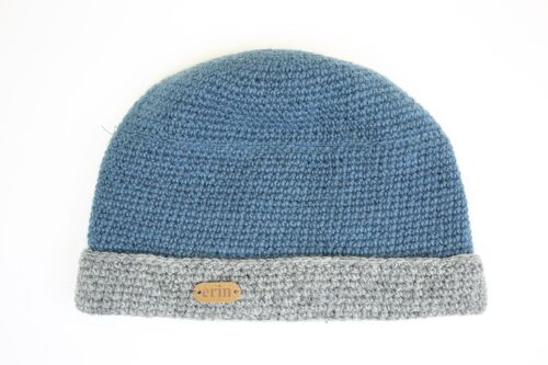 PK839 Crochet Turnup Hat Denim Blue