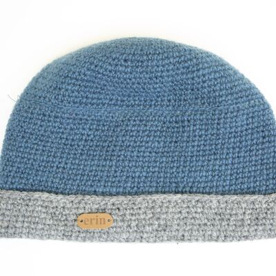 PK839 Crochet Turnup Hat Denim Blue