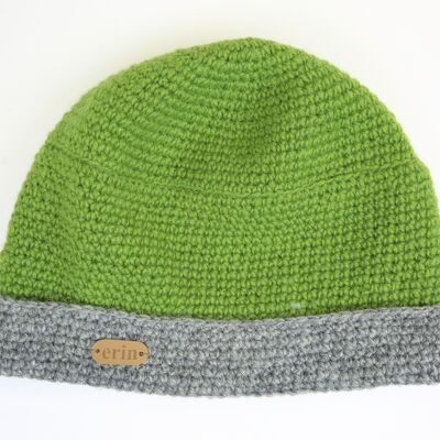 PK839 Cappello con risvolto all'uncinetto verde