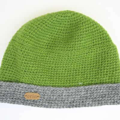PK839 Cappello con risvolto all'uncinetto verde