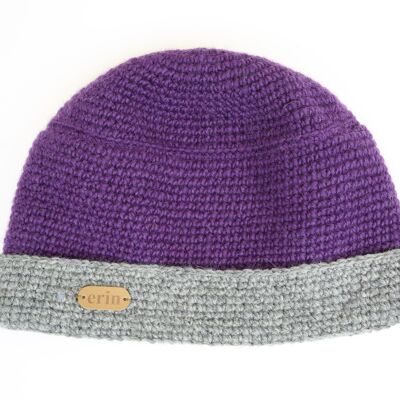 PK839 Crochet Turnup Hat Purple