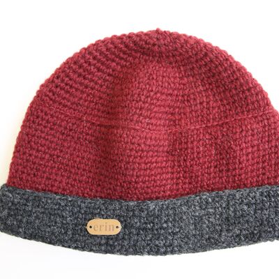 PK839 Crochet Turnup Hat Red