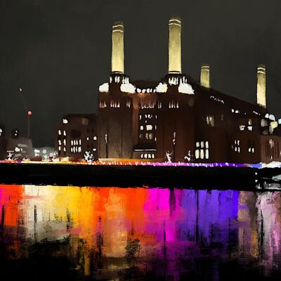 Battersea At Night Scenery Art Print & Canvas - A4 Print (210 x 297mm)