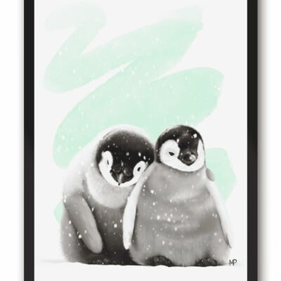 Penguin Embrace Bird Art Print & Canvas - A4 Print (210 x 297mm)