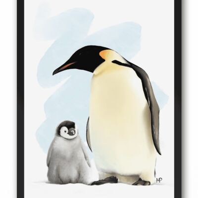 Penguin & Chick Bird Art Print & Canvas - A3 Print (297 x 420mm)