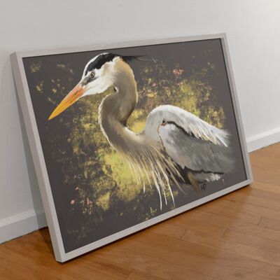 Grey Heron Bird Art Print & Canvas - A4 Print (210 x 297mm)