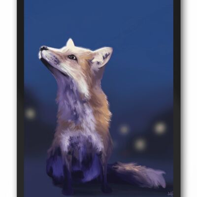 Fox at Night Animal Art Print & Canvas - A4 Print (210 x 297mm)