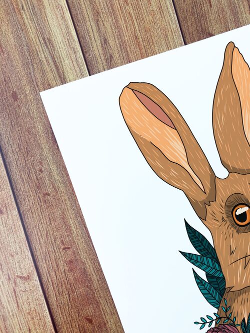 A4 Hare and Flowers Art Print