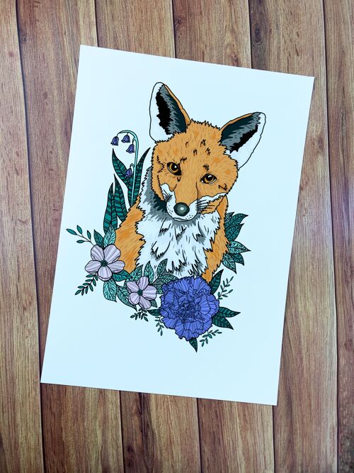 A4 Fox and Bluebells Art Print