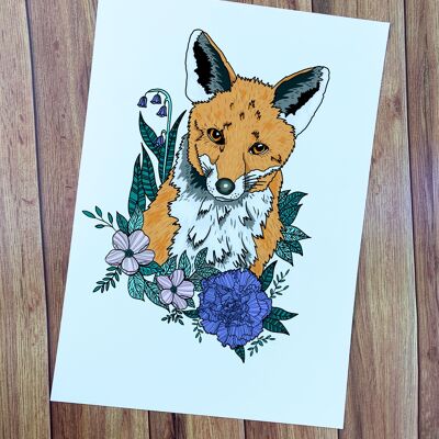 A4 Fox and Bluebells Art Print