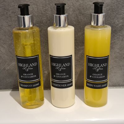 Orange & Cinnamon Body Wash, Shampoo & Conditioner - revitalisant