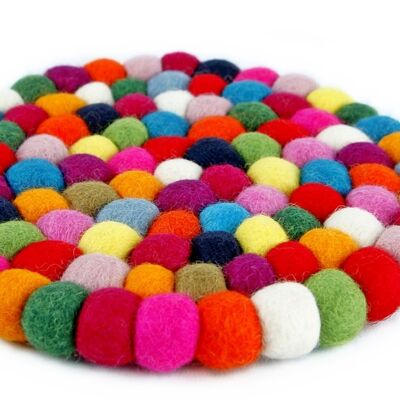 Felt ball trivet 18 cm colorful round