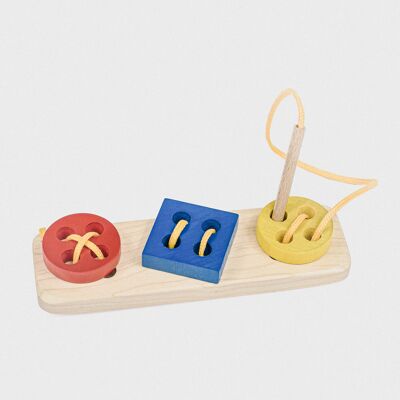 Bottone giocattolo in legno con allacciatura - Regalo educativo Montessori