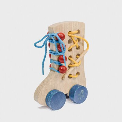 Giocattolo per scarpe con allacciatura in legno - Regalo educativo Montessori