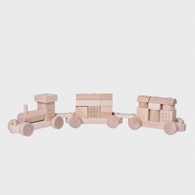 Set di costruzioni in legno - Treno naturale 52 cm