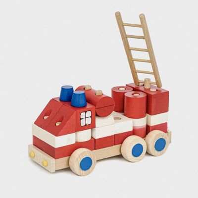 Camion de pompier en bois - 33 blocs de couleur