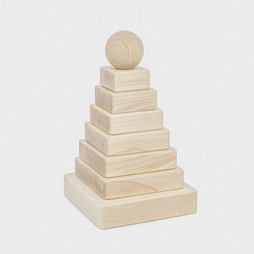 Wooden Stacking Tower Toy - 8 Natural Square Blocks Montessori