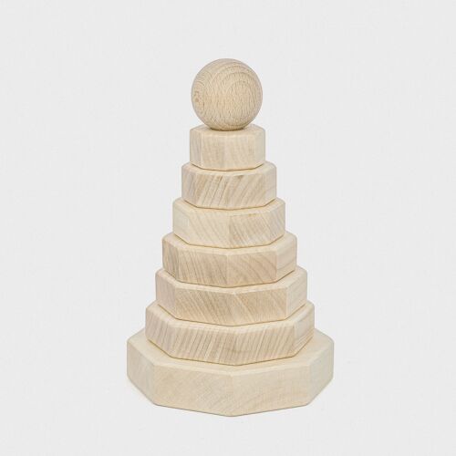 Wooden Stacking Tower Toy - 8 Natural Octagon Blocks Montessori
