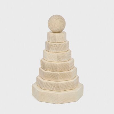 Juguete de torre de apilamiento de madera - 8 bloques octogonales naturales Montessori